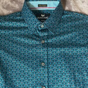 Buttercloth Men’s M Regular Fit Airplane Blue Long Sleeve Button Up Shirt